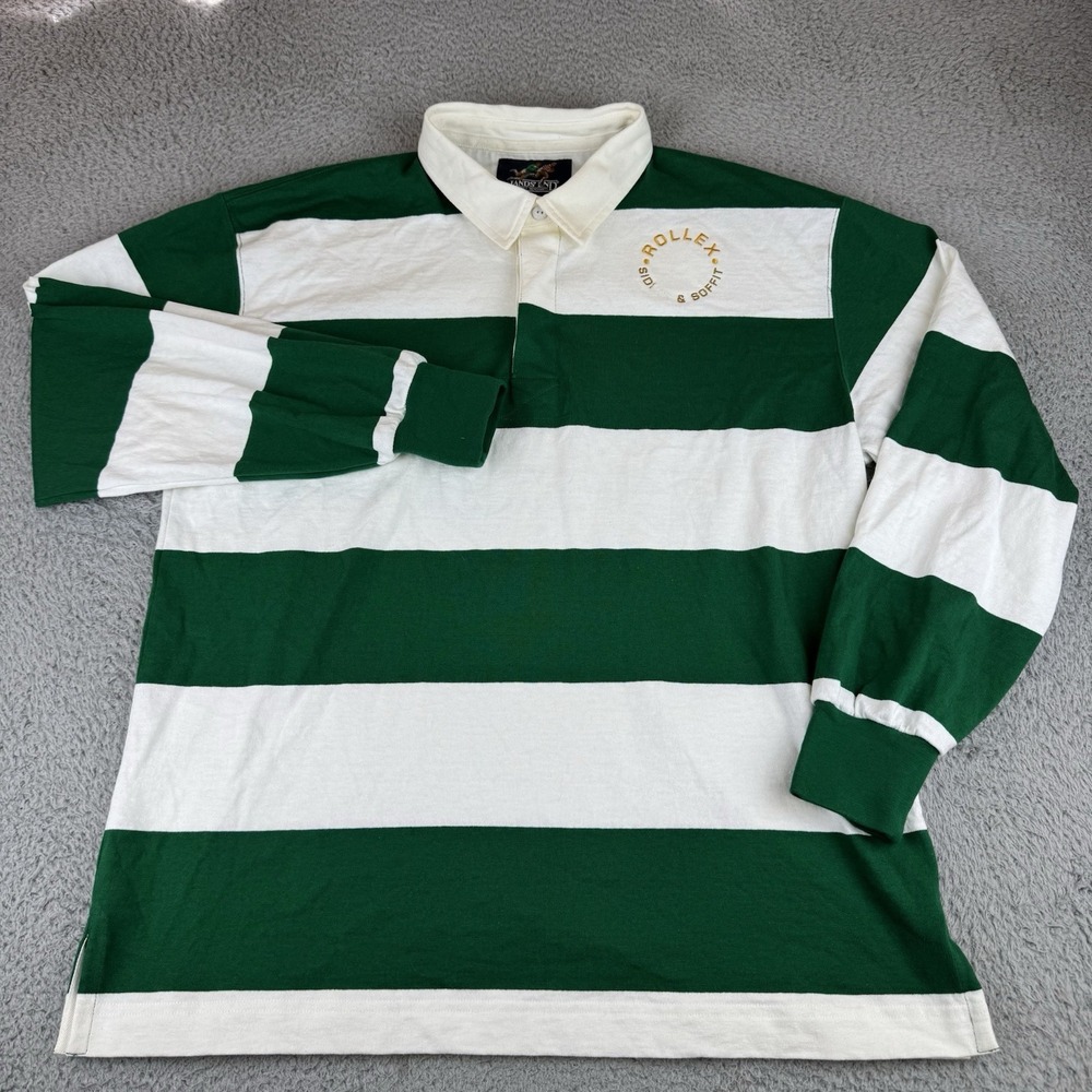 Vintage Lands End Rugby Shirt Striped Embroidered Men's Size Large Rare